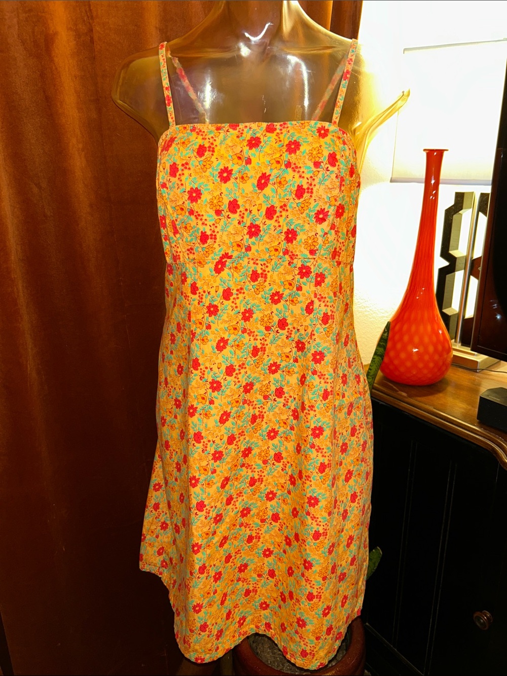 Xhilaration Yellow Floral Sundress with Red & Teal Accents